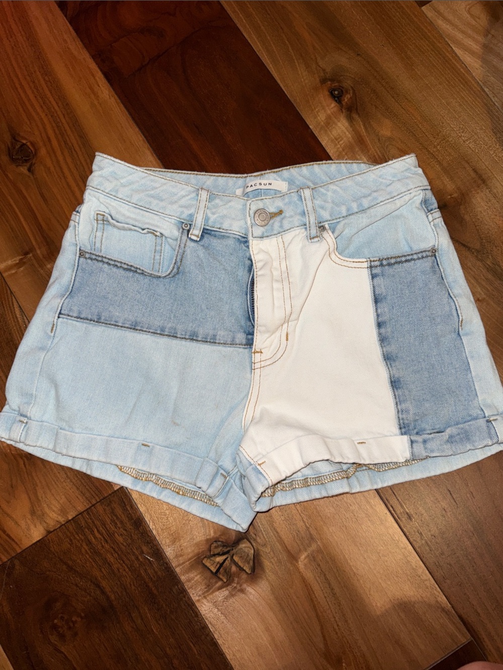 PacSun Light Blue & White Patchwork Denim Shorts - Women's
